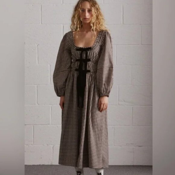 Damson Madder Dresses & Skirts - Damson Madder Dakota Bow Checked Cotton Midi Dress Size UK 12 / US 8